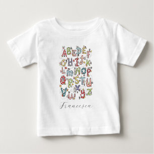 T-shirt Pour Bébé Lapins de l'alphabet, papillons, fées et fleurs