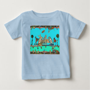 T-shirt Pour Bébé LARGE BESTIAIRE MÉDIÉVAL FAIRE DE LA MUSIQUE, Bleu