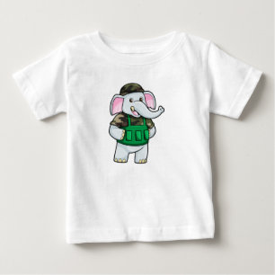 T-shirt Pour Bébé L'éléphant comme soldat avec uniforme et casque
