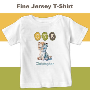 T-shirt Pour Bébé Leopard 1er anniversaire un avec le nom bleu