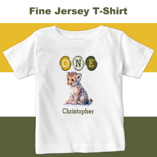 T-shirt Pour Bébé Leopard 1er anniversaire un avec le nom jaune vert