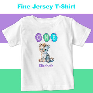 T-shirt Pour Bébé Leopard 1er anniversaire un avec le nom pourpre