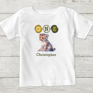 T-shirt Pour Bébé Léopard 1er anniversaire un avec nom jaune vert