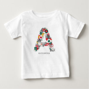 T-shirt Pour Bébé Lettre A   Lettre de monogramme floral fantaisiste