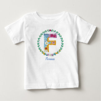 T-shirt Pour Bébé Lettres de fleurs Initiale "F" avec nom personnali