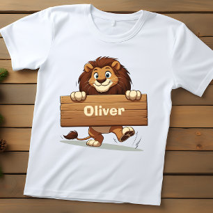 T-shirt Pour Bébé Lion joueur avec plaque de nom en bois