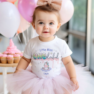 T-shirt Pour Bébé Little Miss ONEderful Unicorn fille 1er anniversai