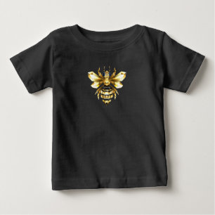 T-shirt Pour Bébé Logo Faux Gold Foil Bee Polygonal sur Noir