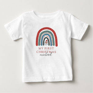 T-shirt Pour Bébé Ma première aquarelle de Noël Rainbow Père Noël