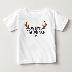 T-shirt Pour Bébé Ma première typographie de Noël Simples Antlers de
