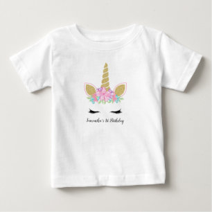 T-shirt Pour Bébé Magique Unicorne Visage Floral Premier Anniversair