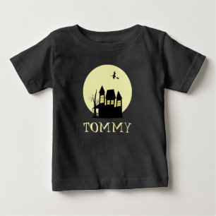 T-shirt Pour Bébé Maison hantée éffrayante avec Sorcière volante
