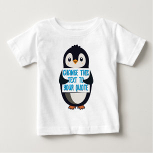 T-shirt Pour Bébé Manchot tenant un panneau avec un message personna
