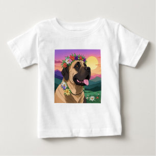 T-shirt Pour Bébé Mastiff dogue anglais avec couronne de fleurs fête
