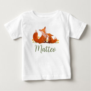 T-shirt Pour Bébé Matteo Nom Révéler Fox Forêt Animal Garçon Whimsic