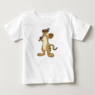 T-shirt Pour Bébé Meerkat comme joueur de baseball avec batte de bas