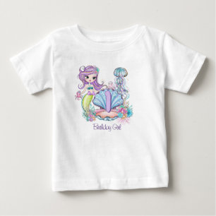 T-shirt Pour Bébé Mermaid Sea Life Fête d'anniversaire avec âge pe