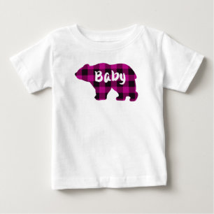 T-shirt Pour Bébé Mignonne bébé ours rose noir plaid motif