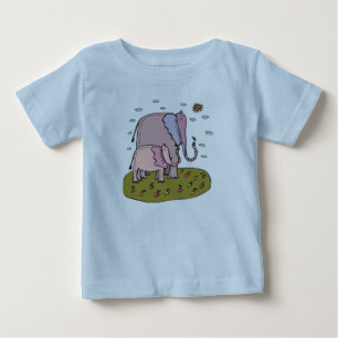 T-shirt Pour Bébé mignonne maman pastel et bébé éléphant mangeant de