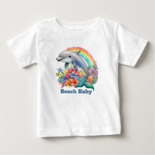 T-shirt Pour Bébé mignonne plage bébé dauphin ajouter du texte