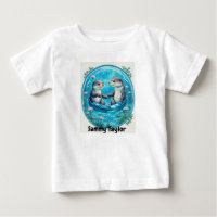 Mignonnes loutres dans l'eau bleue. Plaque d'eau m