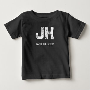 T-SHIRT POUR BÉBÉ MINIMALISTE BLANC MONOGRAMME À DEUX LETTRES NOM NO