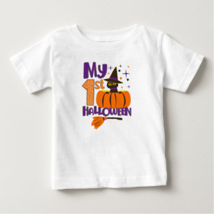 T-shirt Pour Bébé Mon 1er Halloween Baby mignonne Chat Noir Citrouil