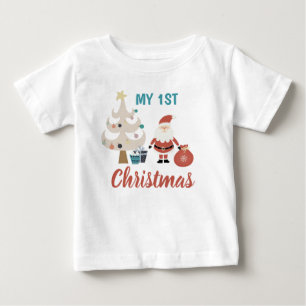 T-shirt Pour Bébé Mon 1er Noël mignon Père Noël Xmas Tree