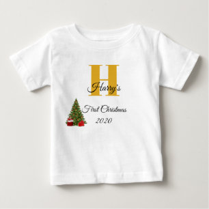 T-shirt Pour Bébé Mon premier arbre de Noël Gold Editable