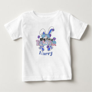 T-shirt Pour Bébé Mon premier lapin bleu mignon de Pâques personnali