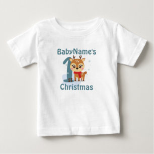 T-shirt Pour Bébé Mon premier Noël avec le nom de rennes mignons un