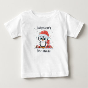 T-shirt Pour Bébé Mon premier Noël avec le nom mignon manchot cadeau