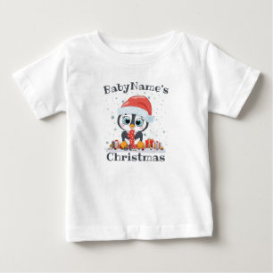 T-shirt Pour Bébé Mon premier Noël avec le nom mignon pingouin 1er