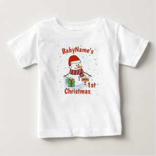 T-shirt Pour Bébé Mon premier Noël avec le nom mignon snowmen