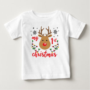 T-shirt Pour Bébé Mon premier Noël Cerf Moderne Flocons de neige Mig