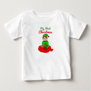 T-shirt Pour Bébé Mon premier Noël mignon Cartoon Elf Baby