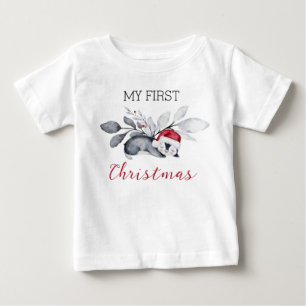 T-shirt Pour Bébé Mon premier Noël mignon Penguin Botanique moderne