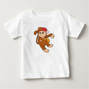 T-shirt Pour Bébé Monkey at baseball with baseball glove