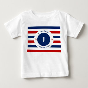 T-shirt Pour Bébé Monogramme marin Bleu Rouge Blanc rayures