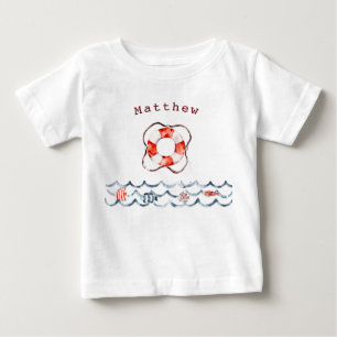 T-shirt Pour Bébé Monogramme Nautique De Garde-Vie Rouge Et Bleu