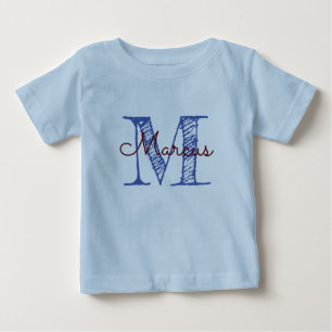 T-shirt Pour Bébé Monogramme Nom personnalisé Blue Baby Boy