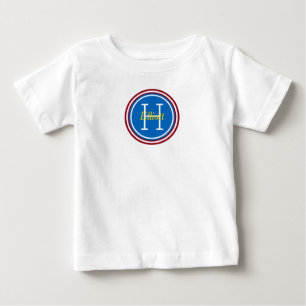T-shirt Pour Bébé Monogramme principal bleu bleu jaune Polka