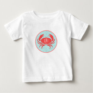 T-shirt Pour Bébé Monogrammed Blue+ Red Crab Romper