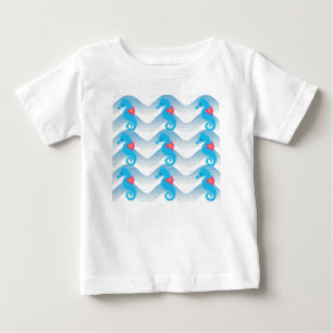 T-shirt Pour Bébé Motif Des Chevaux De Mer Et Des Vagues Bleues