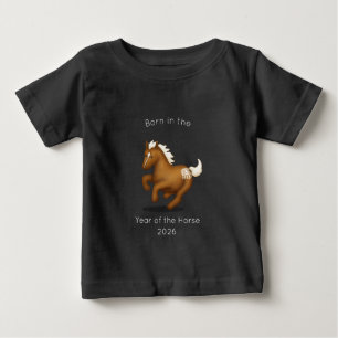 T-shirt Pour Bébé Né dans l'Année du Cheval Noir