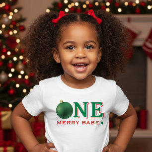 T-shirt Pour Bébé Noël 1er Anniversaire Fête Rouge & Vert Festif