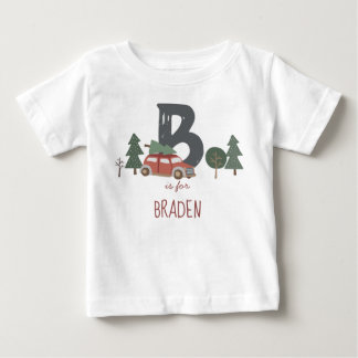 T-shirt Pour Bébé Noël de l'alphabet initial de l'enfant gris vert r