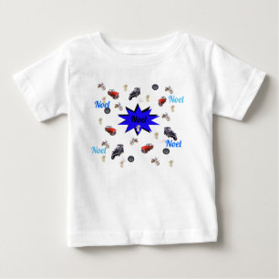 T-shirt Pour Bébé Noel Nom Avec Voitures Oursons Et Motocyclettes,