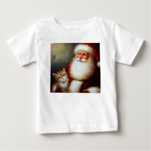 T-shirt Pour Bébé Noël Père Noël et un chat 2