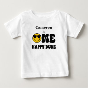 T-shirt Pour Bébé Noir Blanc Jaune Un Joyeux Mec 1er anniversaire